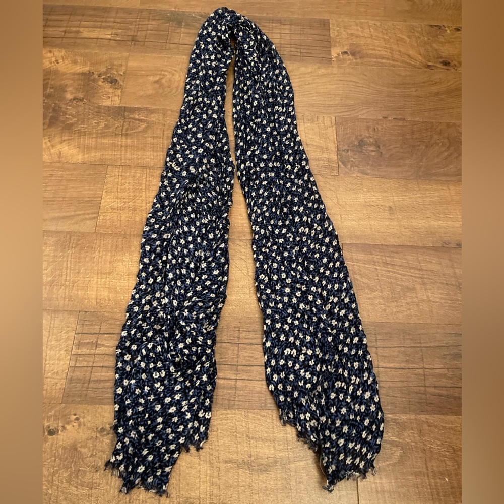 Patricia Nash Blue Floral Scarf Viscose Sheer Raw Hem Delicate Airy Aesthetic OS